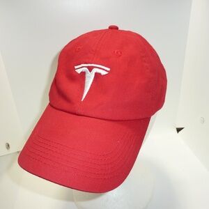 TESLA Red Snapback Baseball Hat Cap Adjustable Embroidered NEW